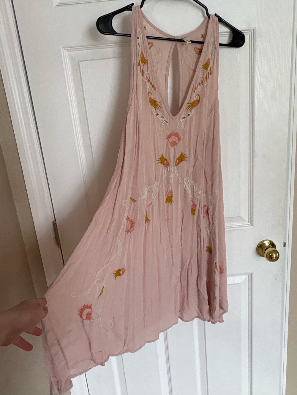 Umgee Blush Pink Embroidered Sleeveless Boho Tunic Dress Large Floral Cotton